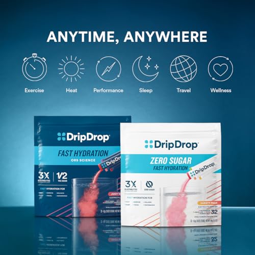 DripDrop Hydration Packets - Juicy Variety Pack - Single Serve Electrolytes Powder Drink Mix - Grape, Fruit Punch, Strawberry Lemonade, Cherry - Non-GMO, Gluten Free, Vegan - 16 Sticks - Nirvana Guru