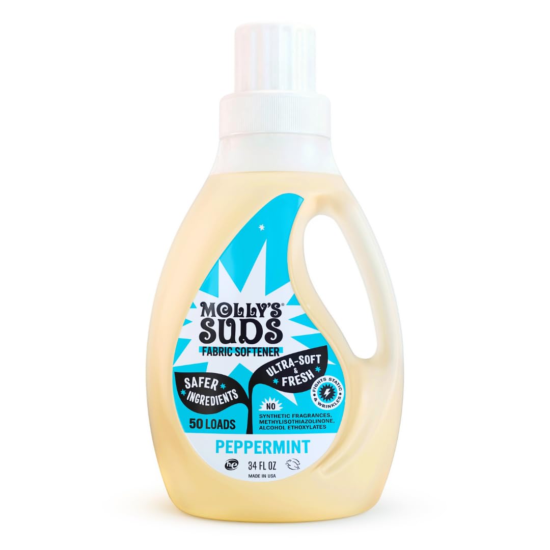 Molly’s Suds Fabric Softener Liquid for Sensitive Skin | Vinegar-Powered, Infused with Essential Oils | Fights Static, Reduces Wrinkles, Deodorizes | Peppermint, 50 Loads Nirvana Guru