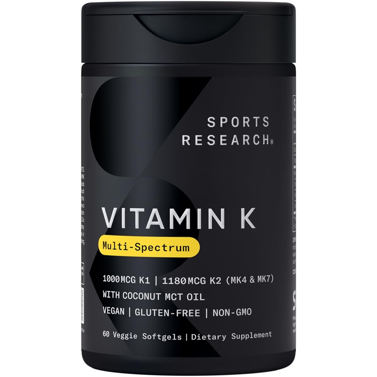 Sports Research Vitamin K2 as MK7 with Organic Coconut MCT Oil | Non-GMO Verified, Vegan Certified (60 Veggie-Softgels) - Nirvana Guru