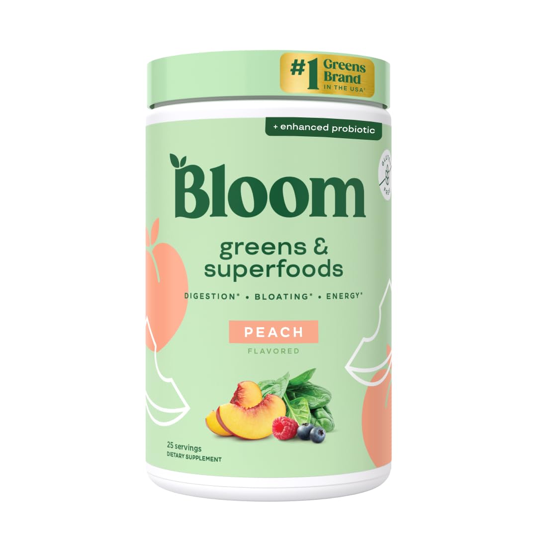 Bloom Nutrition Greens and Superfoods Powder for Digestive Health, Greens Powder, Digestive Enzymes, Probiotics, Spirulina, Chlorella for Bloating & Gut Support, Green Juice, 30 SVG, Strawberry Kiwi
