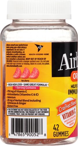 Airborne 750mg Vitamin C Gummies For Adults, Immune Support Supplement with Powerful Antioxidants Vitamins C & E - 42 Gummies, Very Berry Flavor Nirvana Guru