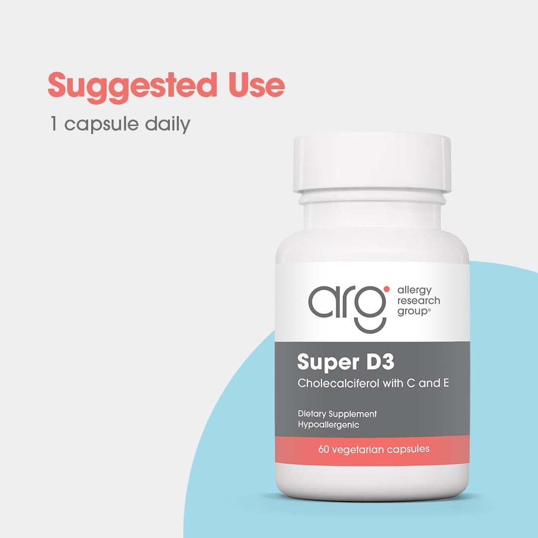 Allergy Research Group Super D3 Dietary Supplement - Bone & Immune Support, Cholecalciferol with C & E, Vegetarian Capsules, Gluten Free - 60 Count Nirvana Guru