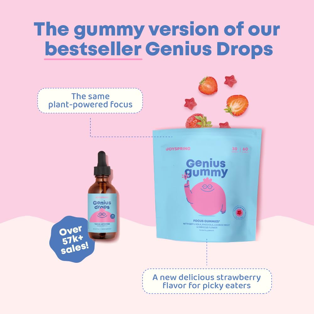 JoySpring Genius Drops for Kids | Clinically Proven Focus Supplement | Liquid Herbal Focus Supplement with Ginkgo Biloba for Kids (1 fl oz) 30 Servings Nirvana Guru