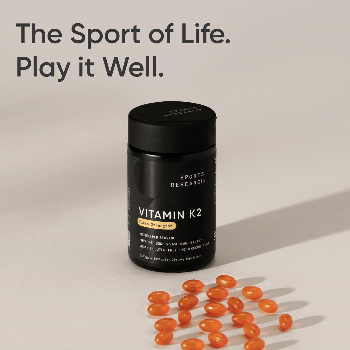 Sports Research Vitamin K2 as MK7 with Organic Coconut MCT Oil | Non-GMO Verified, Vegan Certified (60 Veggie-Softgels) - Nirvana Guru