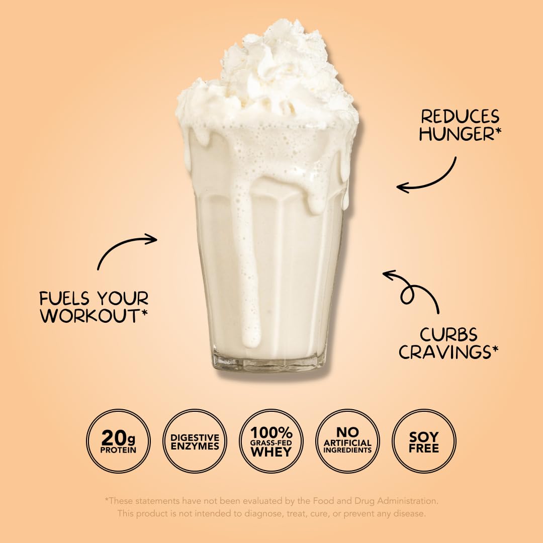 Clean Simple Eats Whey Protein Powder, Simply Vanilla Flavor Naturally Sweetened, 100% Grass Fed Protein Powder with Digestive Enzymes & No Artificial Ingredients, Gluten Free, 30 Servings