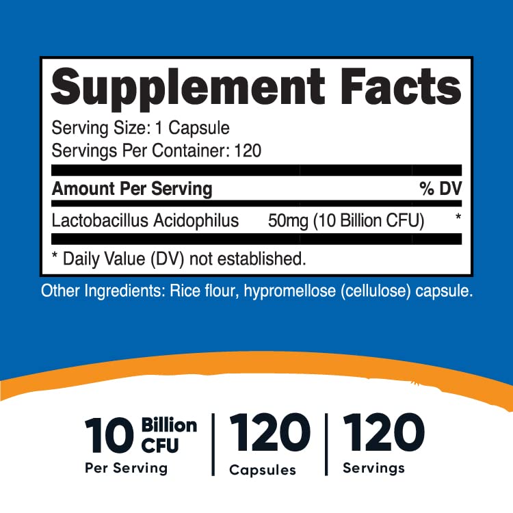 Nutricost Lactobacillus Acidophilus 10 Billion CFU, 120 Vegetarian Capsules - Nirvana Guru
