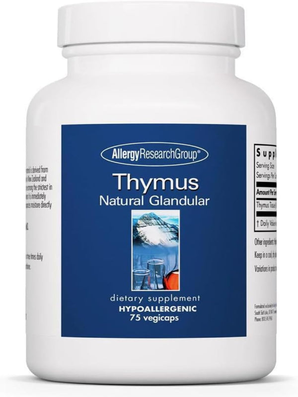 Allergy Research Group Thymus Supplement - Thymus Tissue, Glandular Extract, 1000mg Raw Thymus Glandular, Ovine, Lyophilized, Hypoallergenic - 75 Count Nirvana Guru