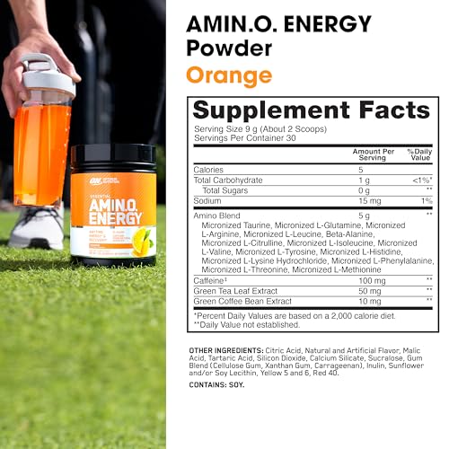 Optimum Nutrition Amino Energy - Pre Workout with Green Tea, BCAA, Amino Acids, Keto Friendly, Green Coffee Extract, Energy Powder - Concord Grape, 65 Servings (Packaging May Vary)