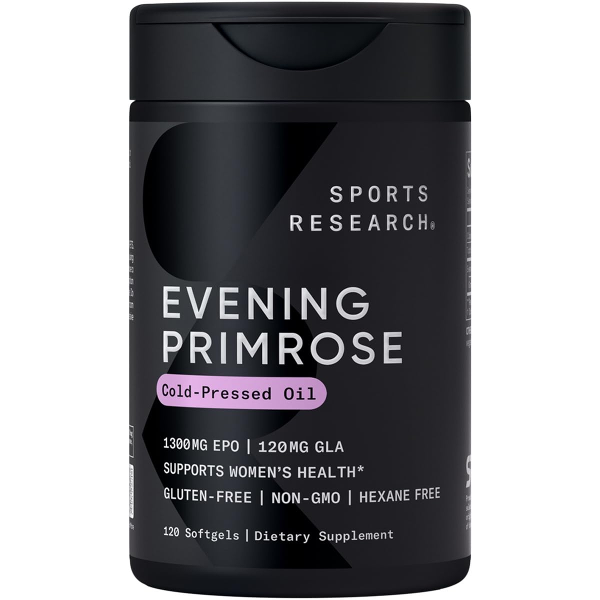 Sports Research Evening Primrose Oil (1300mg) Cold-Pressed with No fillers or Artificial Ingredients, Non-GMO Tested - Gluten and Soy Free (120 Liquid Softgels) - Nirvana Guru