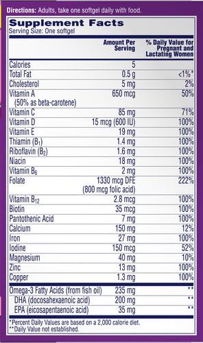 ONE A DAY Women's Prenatal 1 Multivitamin including Vitamins A, C, D, B6, B12, Iron, Omega-3 DHA & more - Supplement for Before, During, & Post Pregnancy, 30 Ct (Pack of 1)(Packaging May Vary) Nirvana Guru