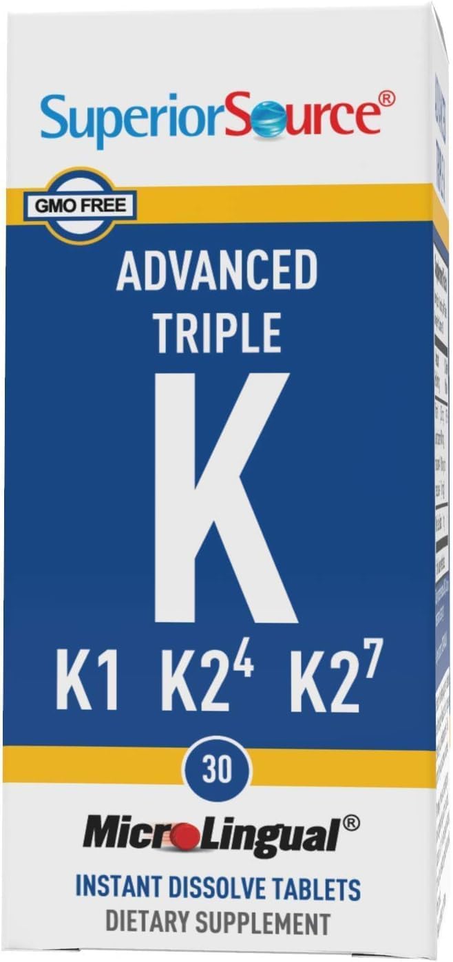 Superior Source Triple K, 3-in-1 Formula, MK-4 500 mcg, MK-7 50 mcg, K1 500 mcg, Quick Dissolve Sublingual Tablets, 30 Count, Healthy Bones and Arteries, Immune & Cardiovascular Support, Non-GMO Nirvana Guru