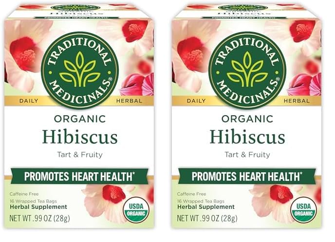 Traditional Medicinals - Organic Hibiscus Herbal Tea (6 Pack) - Supports Heart Health - 96 Tea Bags Total - Nirvana Guru