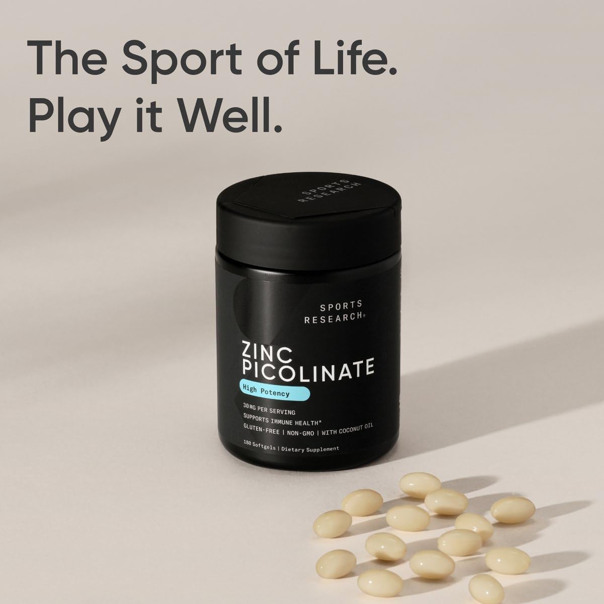 Sports Research Zinc Picolinate 50mg with Organic Coconut Oil | Highly Absorbable Zinc Supplement for Healthy Immune Function - Non-GMO Verified, Gluten & Soy Free (60 Liquid Softgels) - Nirvana Guru