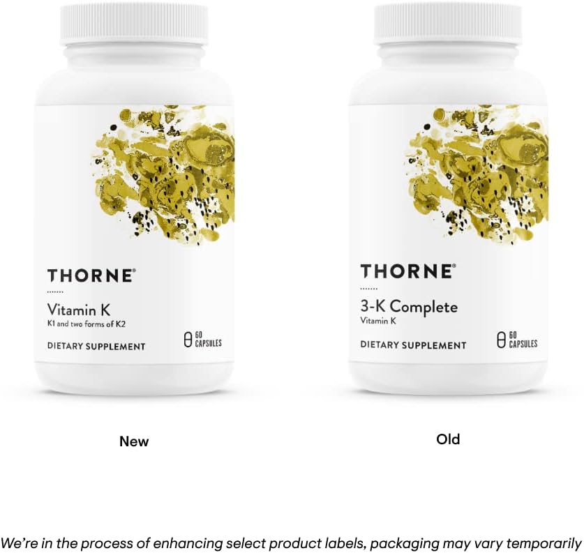 THORNE Vitamin K (Formerly 3-K Complete) - Vitamins K1 and K2 (as MK-4 and MK-7) - Supports Strong Bones* - 60 Capsules - Nirvana Guru