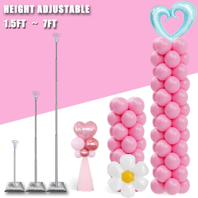 Balloon Column Stand Set of 2, Adjustable 7 Feet Ballon Arch Stands with Bases for Floor, Tall Baloon Tower Pillar Assembly Kit for Halloween, Birthday, Party Decorations nirvanaguru