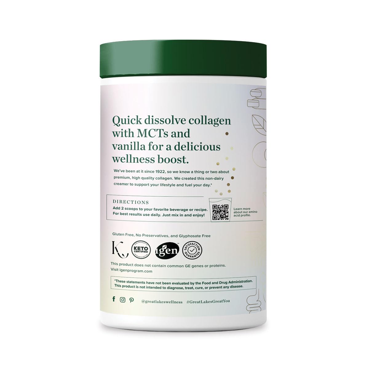 Great Lakes Wellness Collagen Peptides Powder for Skin, Hair, Nails, Joints & Digestion - Unflavored - Quick Dissolve Hydrolyzed, Non-GMO, Keto, Kosher - 16oz