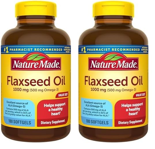 Nature Made Flaxseed Oil 1000 mg, Fish Free Omega 3 Supplement, Dietary Supplement for Heart Health Support, 180 Softgels, 180 Day Supply - Nirvana Guru