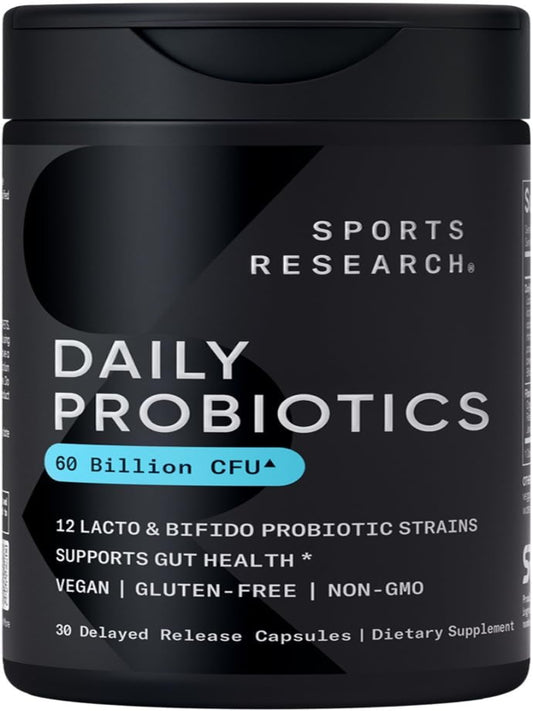 Sports Research Daily Probiotics with Prebiotics, 60 Billion CFU - Vegan Capsules for Gut Health & Digestive Support, Probiotics for Women & Men - Non-GMO Verified & Gluten Free - 30 Count - Nirvana Guru