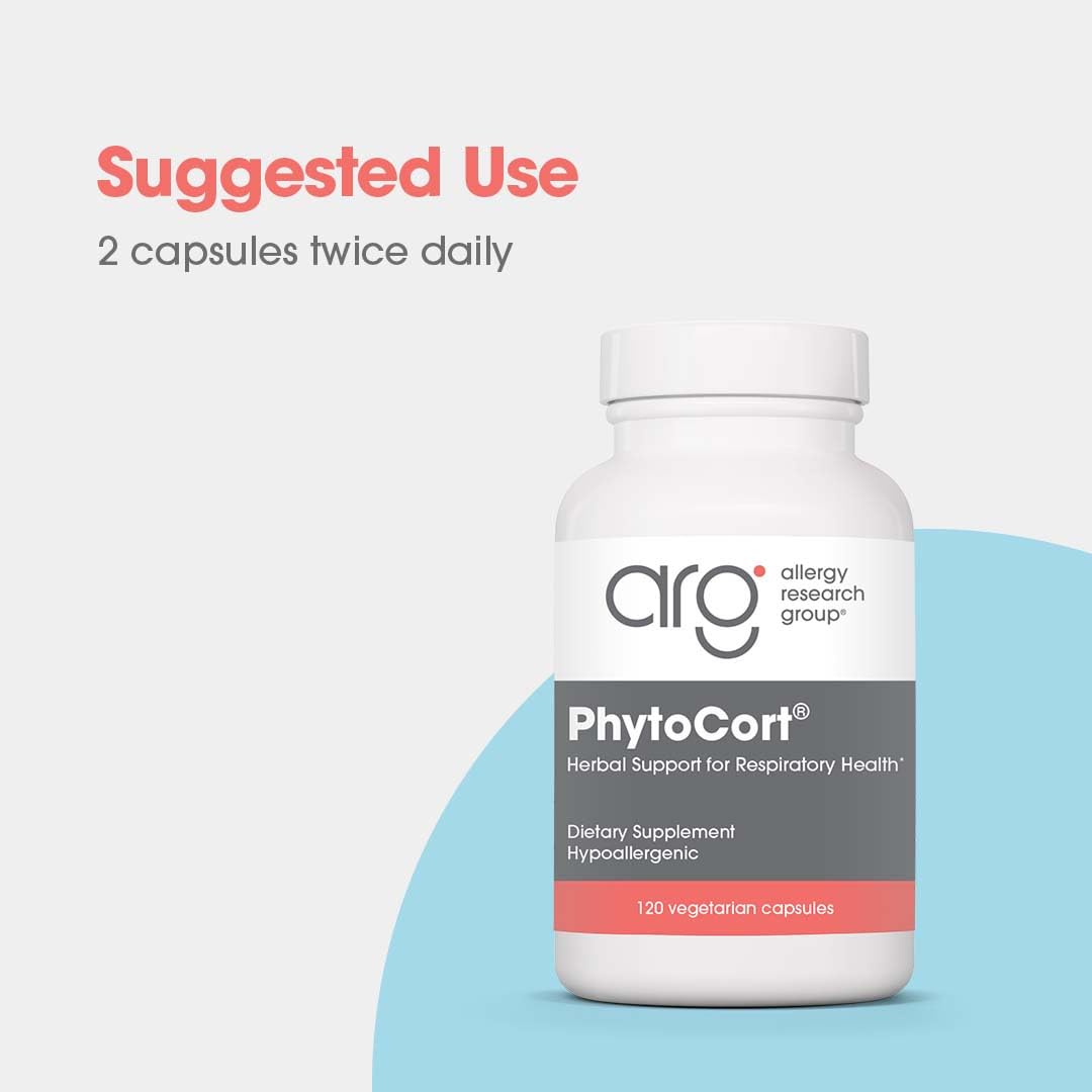 Allergy Research Group PhytoCort Supplement - Respiratory Support, Lung Health, Lung Detox, Lung Cleanse, Healthy Breathing, Herbal Support, Reishi, Licorice, Noni, Vegetarian Capsules - 120 Count Nirvana Guru