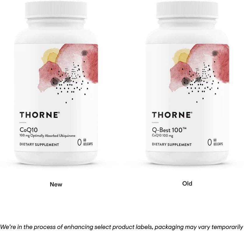 THORNE CoQ10 (Formerly Q-Best 100) - 100mg Optimally Absorbed Ubiquinone - Gluten-Free Dietary Supplement Support for Heart Health & Brain Function* - 60 Gelcaps - Nirvana Guru