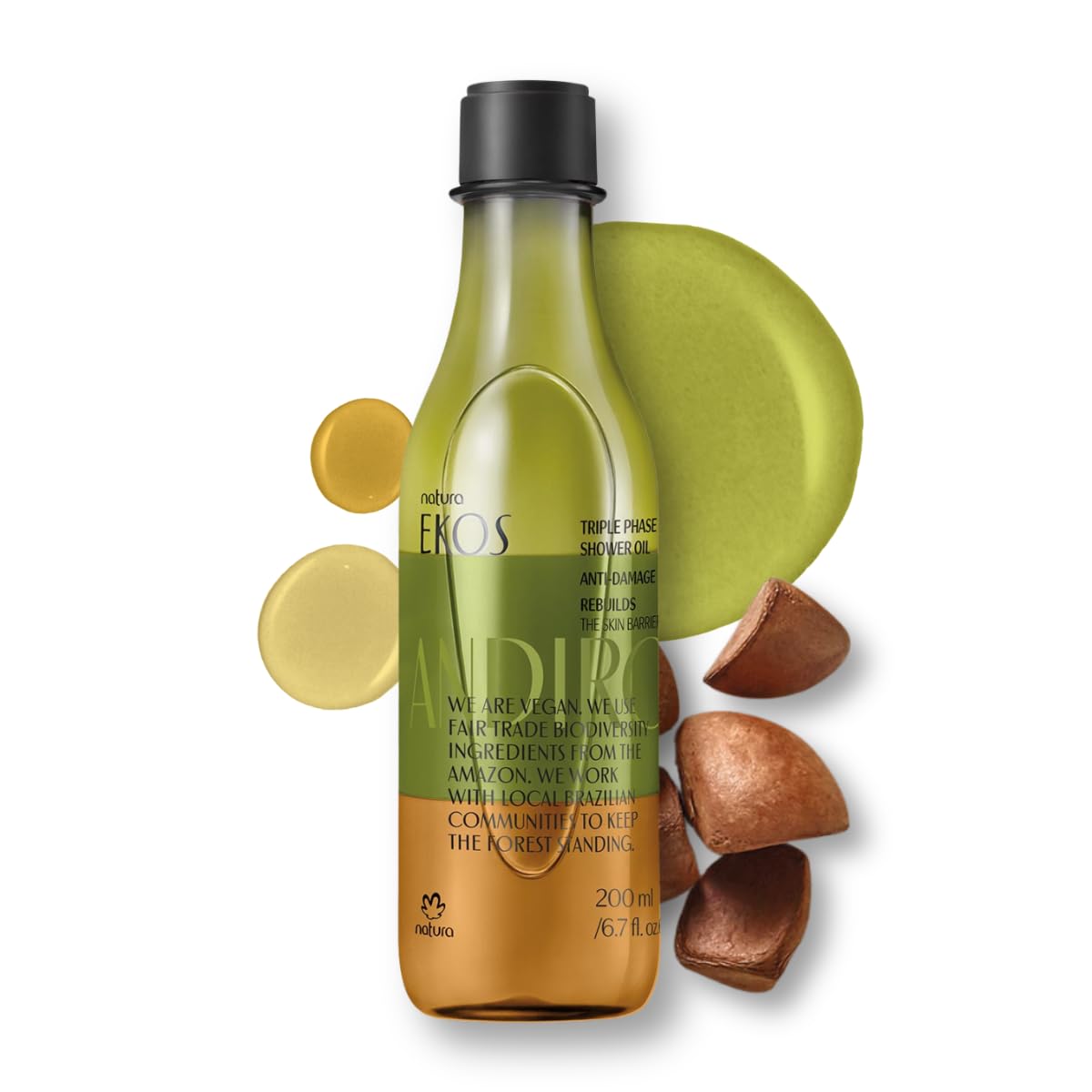 natura - Ekos Maracujá Triple Phase Shower Oil - Calming In-Shower or Bath Oil - Scented - Skin Moisturizer - Vegan Skin Care - Brazilian Beauty Secrets - Self Care - 6.7 fl oz (200ml) - Nirvana Guru