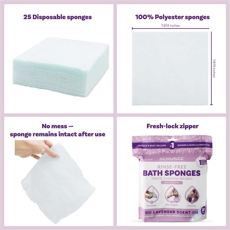 Scrubzz Disposable Rinse Free Bathing Wipes - 25 Pack - All-in-1 Single Use Shower Wipes, Simply Dampen, Lather, and Dry Without Shampoo or Rinsing Nirvana Guru