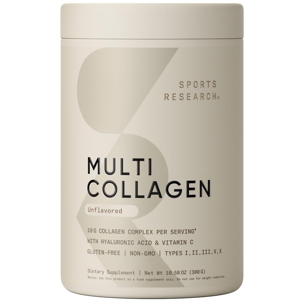 Sports Research Multi Collagen Protein Powder (Type I, II, III, V, X) with Hyaluronic Acid + Vitamin C | 5 Types of Food Based Collagen, 30 Servings (Unflavored) - Nirvana Guru