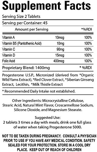 Organic Farm Vitamins Progesterone 5000 - Body glandular System Dietary Supplement, 100% Natural Progesterone Pills - Formula to Balance Hormones - progesterone Supplement, 90 Tablets - Nirvana Guru