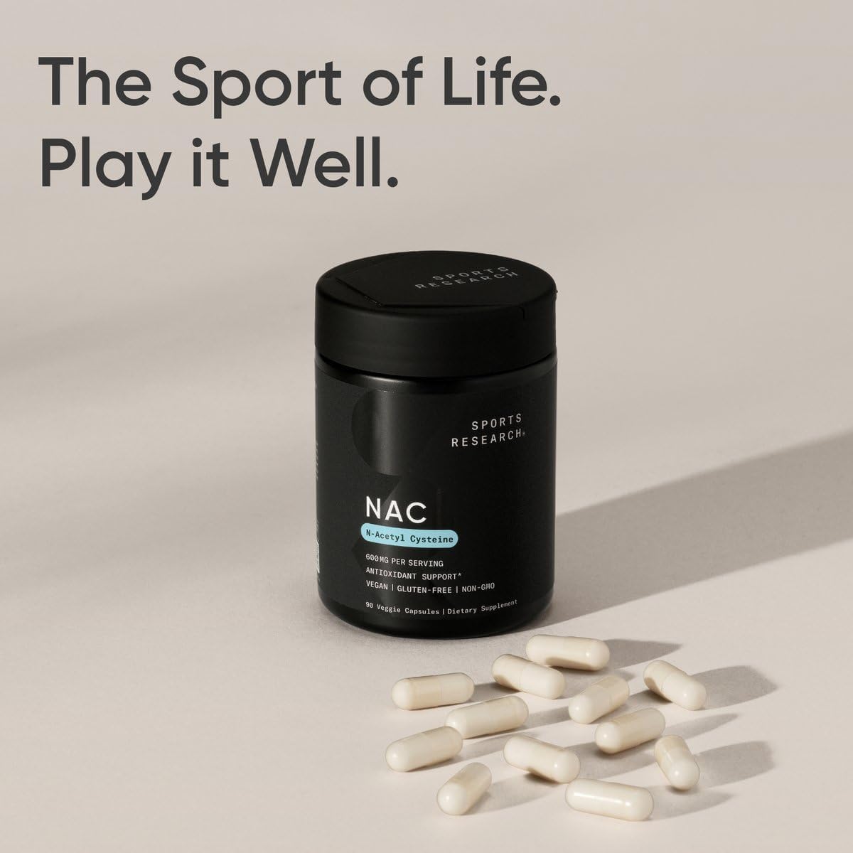 Sports Research N-Acetyl L-Cysteine (NAC) 600mg, 90 Veggie Capsules - Vegan, Non-GMO, Gluten Free. Lemon Aroma - Nirvana Guru