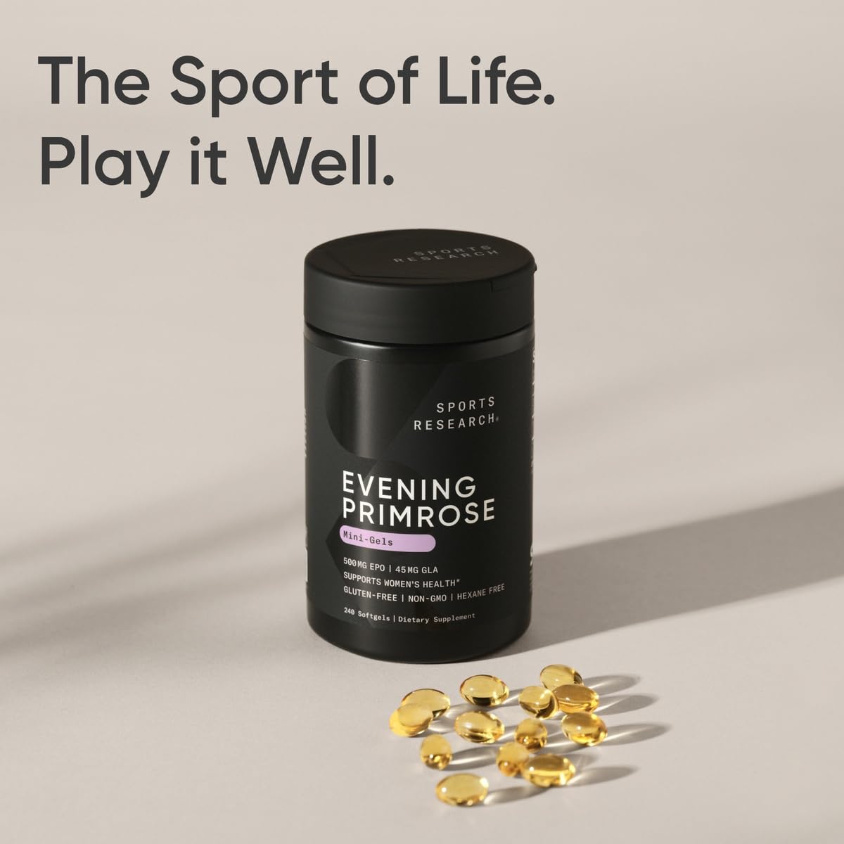 Sports Research Evening Primrose Oil (1300mg) Cold-Pressed with No fillers or Artificial Ingredients, Non-GMO Tested - Gluten and Soy Free (120 Liquid Softgels) - Nirvana Guru