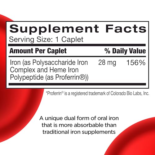 Feosol Complete Iron Supplement Caplets, Bifera Iron for High Absorption, Heme and Non-Heme Dual Action Minimizes Side Effects, 1 Per Day, for Energy and Immune System Support, Made in USA, 30 Count Nirvana Guru