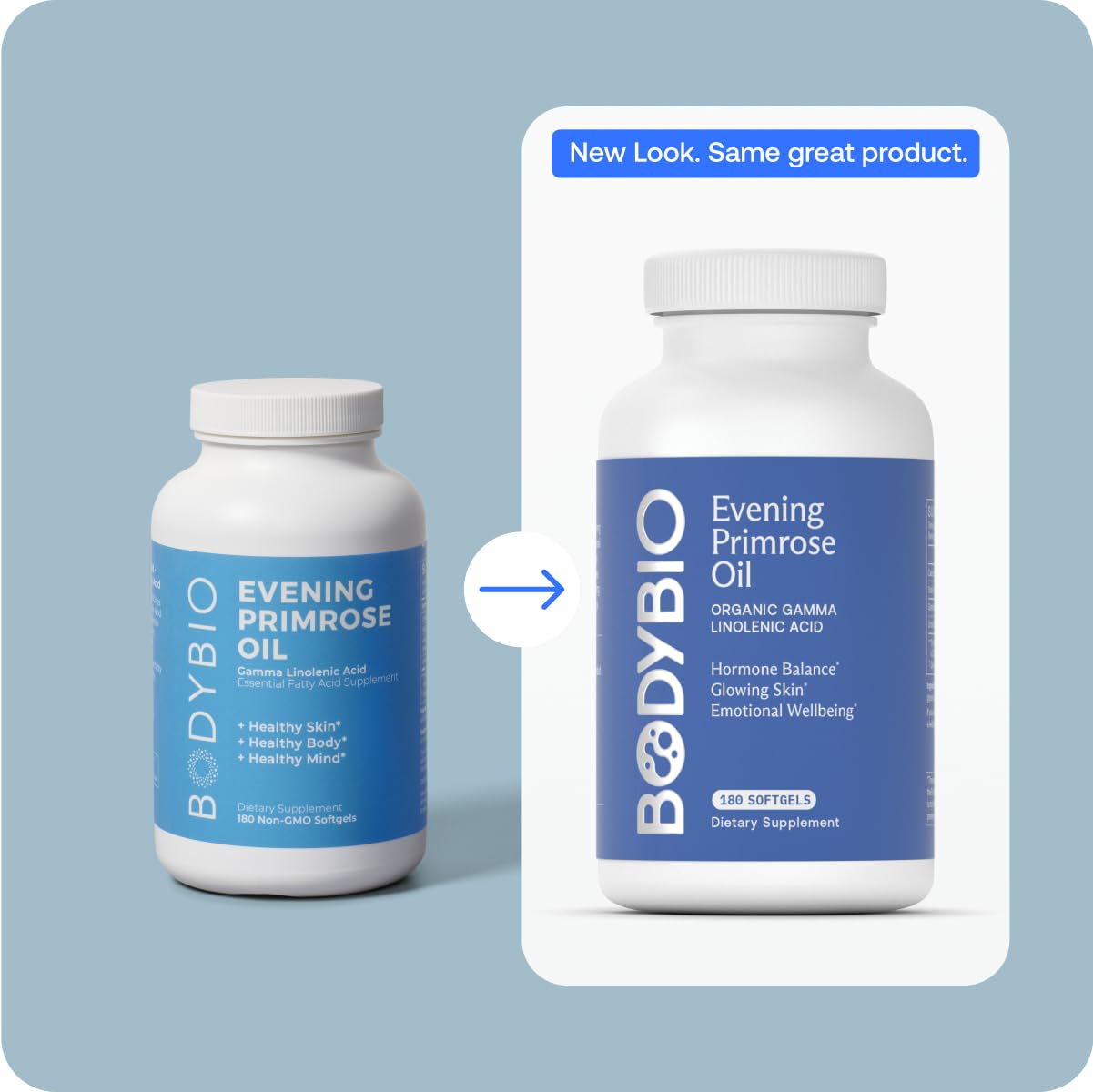 BodyBio Evening Primrose Oil - Natural Gamma Linolenic Acid for Healthy Skin & Hormone Balance - Non-GMO, Cold Pressed, 180 softgels Nirvana Guru