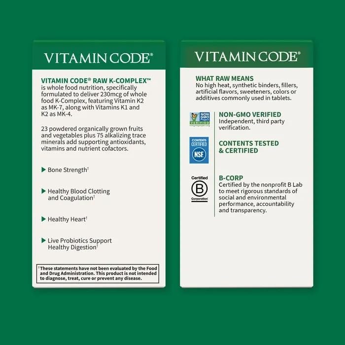 Garden of Life Vitamin K2 and K1, Vitamin Code Vegan K Complex Vitamin for Bone Strength and Heart Health, Vitamin K1 and K2, Omega Rich Flax Seed Oil, Trace Minerals, Probiotics, 60 Day Supply - Nirvana Guru