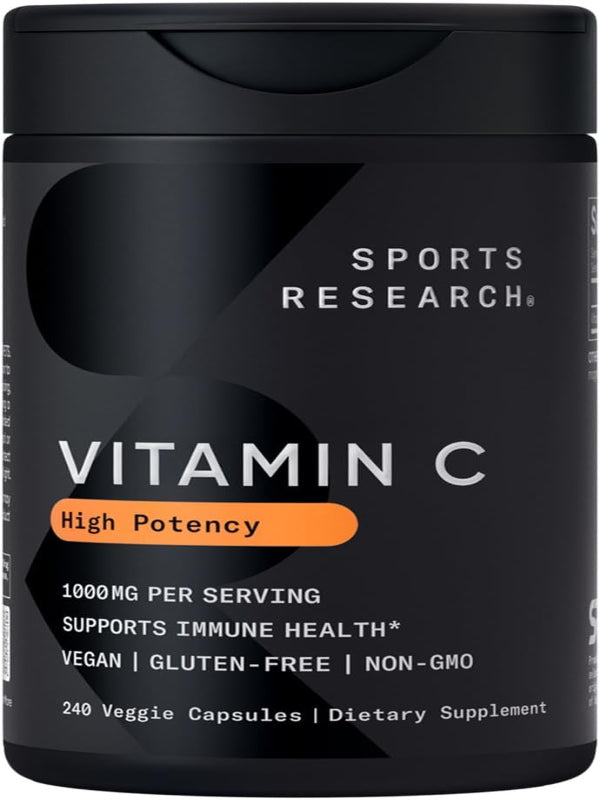 Sports Research Vitamin C 1000mg - Non-GMO Project Verified Ascorbic Acid Vitamin C Supplement for Immune Support & Antioxidant Protection | Vegan Friendly, 8 Month Supply (240 Count) - Nirvana Guru