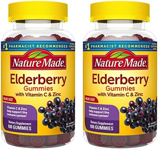 Nature Made Elderberry with Vitamin C and Zinc, Dietary Supplement for Immune Support, 100 Gummies, 50 Day Supply - Nirvana Guru