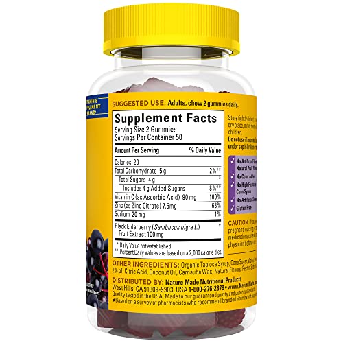 Nature Made Elderberry with Vitamin C and Zinc, Dietary Supplement for Immune Support, 100 Gummies, 50 Day Supply - Nirvana Guru
