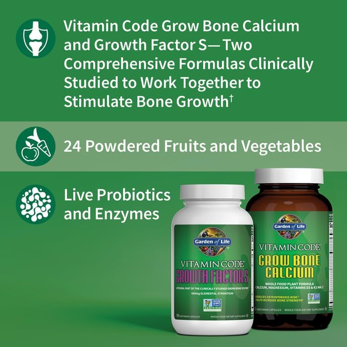 Garden of Life Calcium Supplement - Vitamin Code Grow Bone Made with Whole Foods, Strontium, Magnesium, K2 MK7, Vitamin D3 & C Plus Probiotics for Gut Health, 30 Day Supply - Nirvana Guru