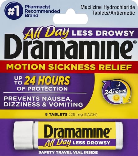 Dramamine All Day Less Drowsy, Motion Sickness Relief, 8 Count