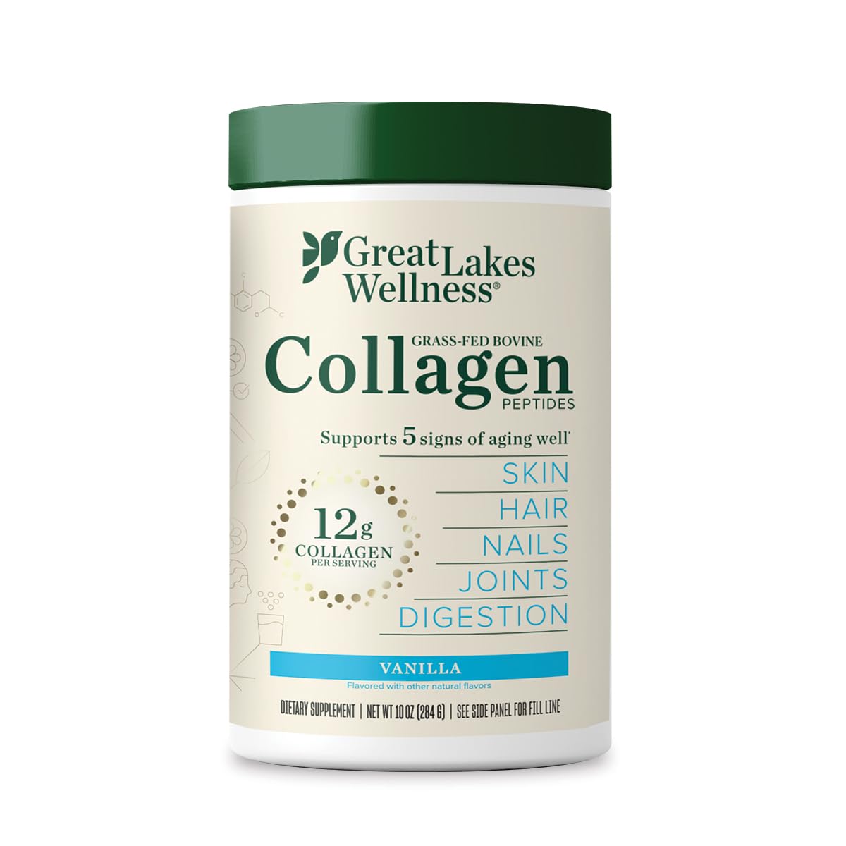 Great Lakes Wellness Collagen Peptides Powder for Skin, Hair, Nails, Joints & Digestion - Unflavored - Quick Dissolve Hydrolyzed, Non-GMO, Keto, Kosher - 16oz