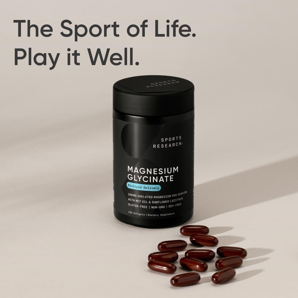 Sports Research® Magnesium Glycinate - Supports Restful Sleep & Enzymatic Processes - 160 mg Chelated Magnesium - Vegan Capsule - 90 Count - Nirvana Guru