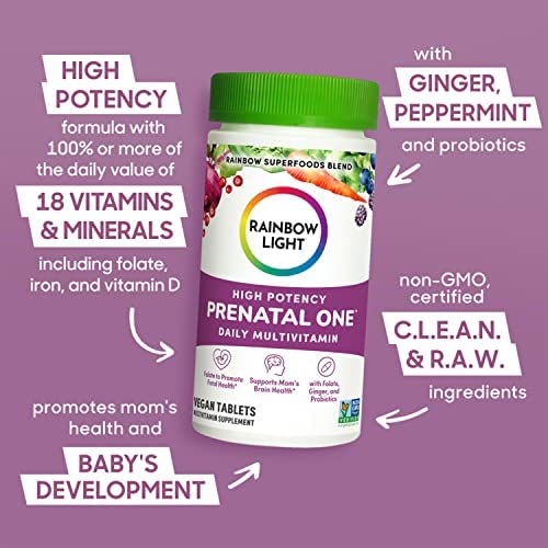 Rainbow Light Prenatal One High Potency Daily Multivitamin with Folate, Ginger and Probiotics; Supports Mom and Baby from Conception to Nursing; Vegan, 150 Tablets,* Pack May Vary Nirvana Guru