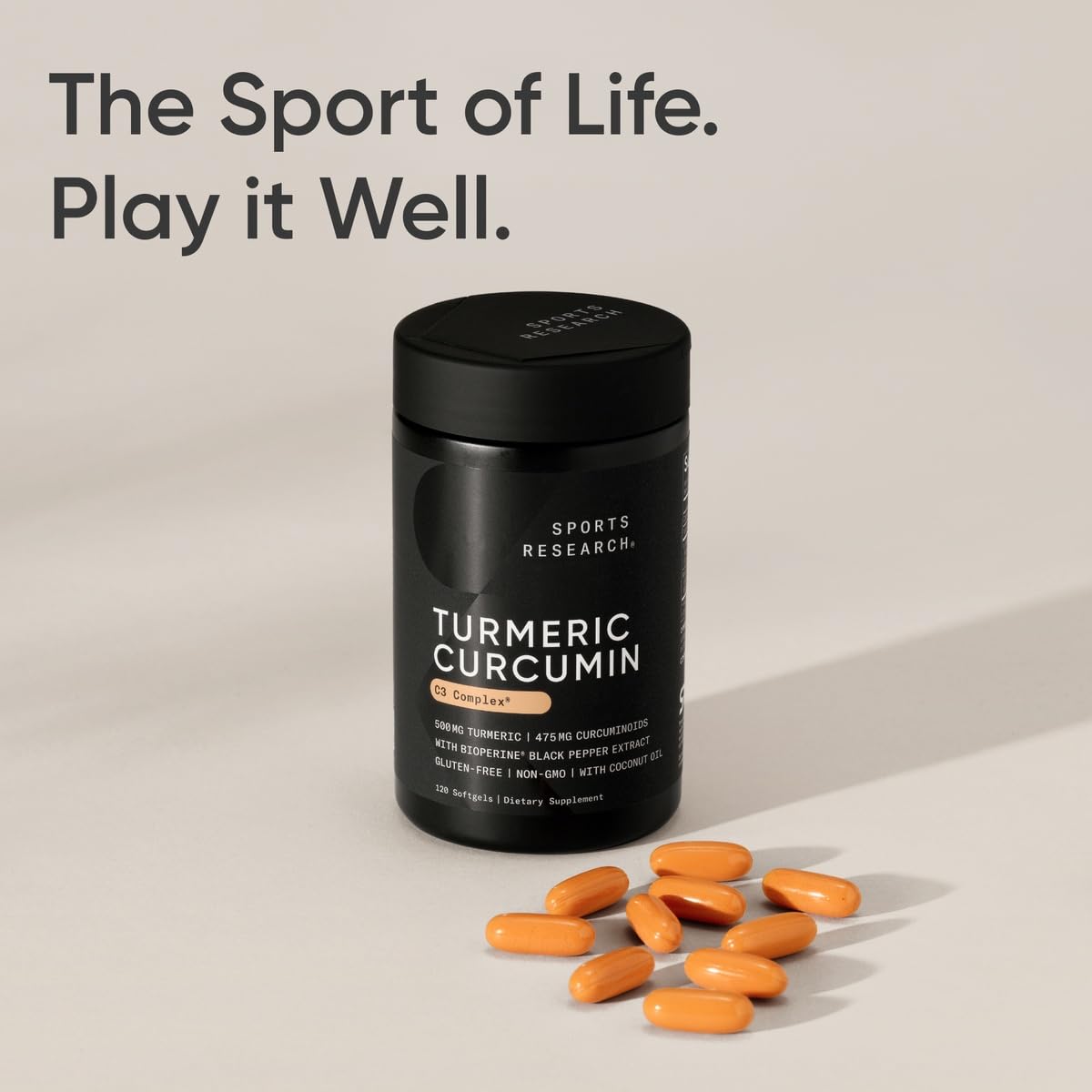 Sports Research Turmeric Curcumin C3 Complex - Softgels with Bioperine Black Pepper Extract & Organic Coconut Oil, Standardized 95% Curcuminoids - Non-GMO Verified & Gluten Free - 500mg, 120 Count - Nirvana Guru