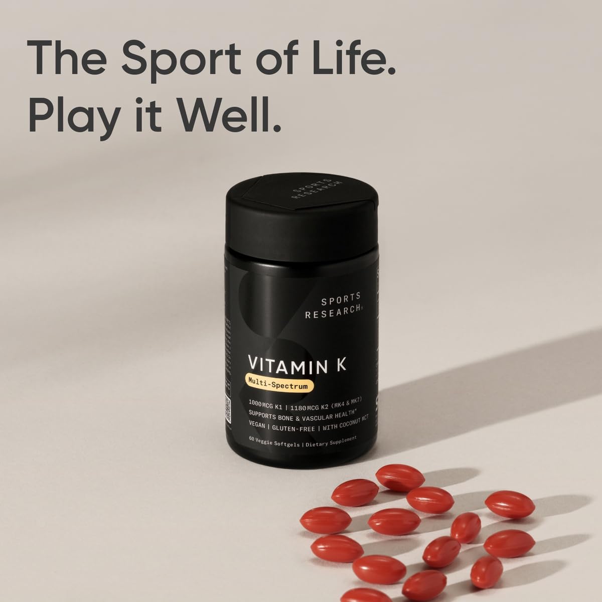 Sports Research Vitamin K2 as MK7 with Organic Coconut MCT Oil | Non-GMO Verified, Vegan Certified (60 Veggie-Softgels) - Nirvana Guru