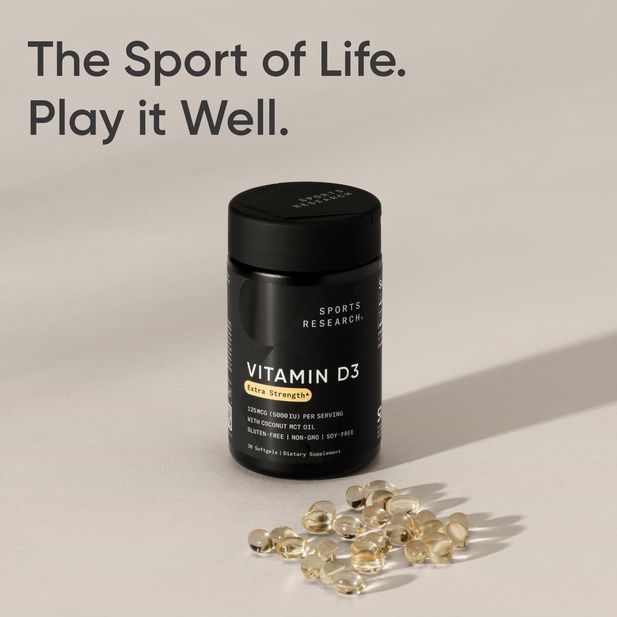 Sports Research Vitamin D3 5000iu (125mcg) with Coconut Oil ~ High Potency Vitamin D for Immune & Bone Support ~ Non-GMO Verified, Gluten & Soy Free (360 Mini-Liquid Softgels) - Nirvana Guru