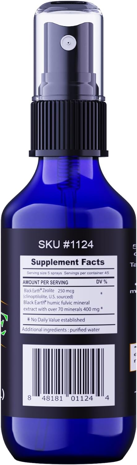 Black Earth Zeolite with Humic Fulvic Acids, Trace Minerals, for Adults and Kids Supports Gut Health, Immune Support, Digestion and Elimination and More 1oz Liquid Pump Spray Supplement Nirvana Guru