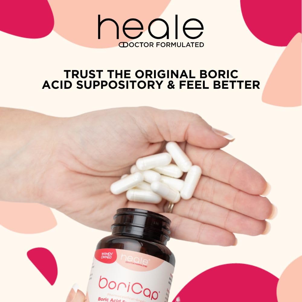BoriCap - Boric Acid Suppositories for Women - 600 mg - Vaginal Health, Itch & Odor - Natural - Feminine Care - by Heale - Women Owned - Made in The USA - 90 Capsules
