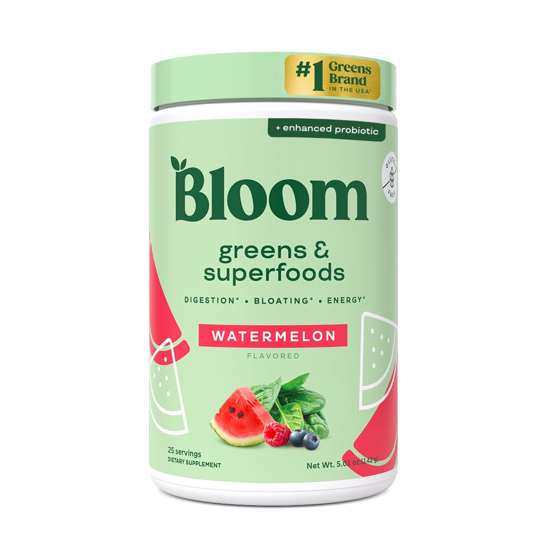 Bloom Nutrition Greens and Superfoods Powder for Digestive Health, Greens Powder, Digestive Enzymes, Probiotics, Spirulina, Chlorella for Bloating & Gut Support, Green Juice, 30 SVG, Strawberry Kiwi