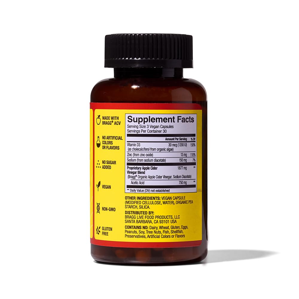 Bragg Apple Cider Vinegar Capsules with Vitamin D and Zinc - 90 Capsules - Supports The Immune System - Nirvana Guru