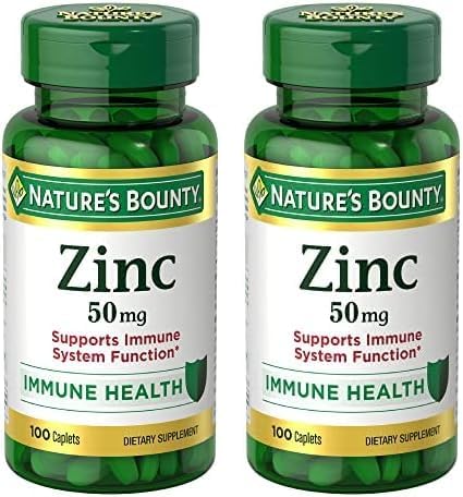 Nature's Bounty Zinc 50mg, Immune Support & Antioxidant Supplement, Promotes Skin Health, 1 Caplet Per Day, Gluten Free, 250 Vegetarian Caplets