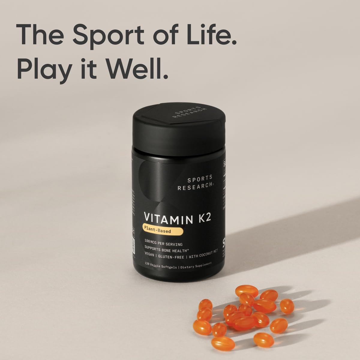 Sports Research Vitamin K2 as MK7 with Organic Coconut MCT Oil | Non-GMO Verified, Vegan Certified (60 Veggie-Softgels) - Nirvana Guru